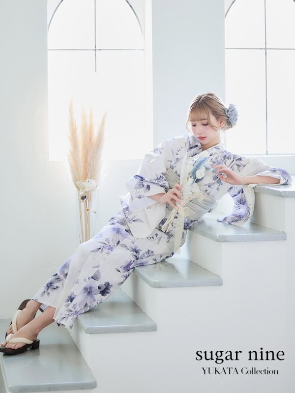 画像2: 【即日発送！】可憐なニュアンスパープル鈴蘭浴衣  【浴衣３点セット 浴衣/帯/下駄】[YMT] (2)
