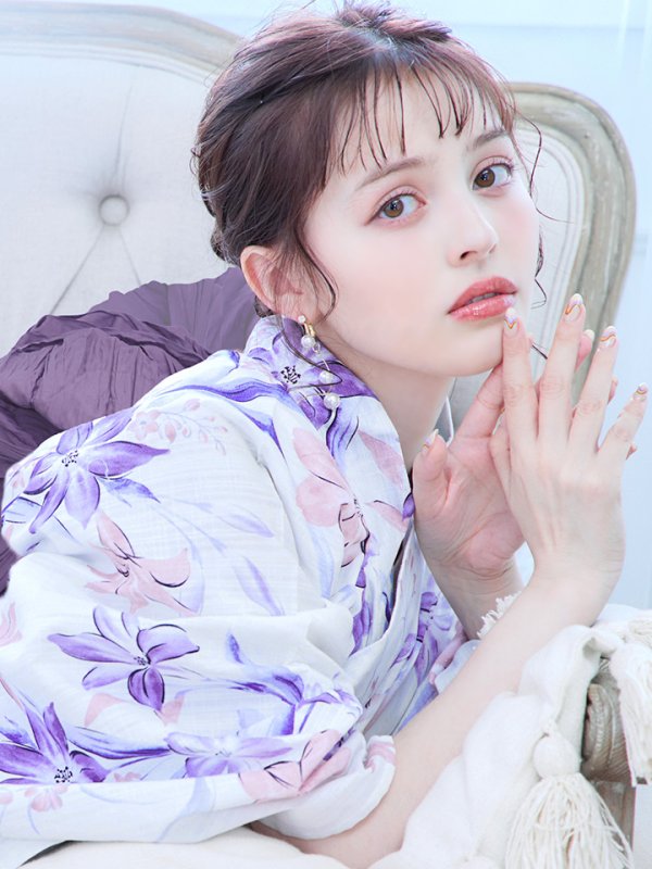 画像9: 【即日発送】パープルxピンクの百合浴衣  【浴衣３点セット 浴衣/帯/下駄】[YMT] (9)