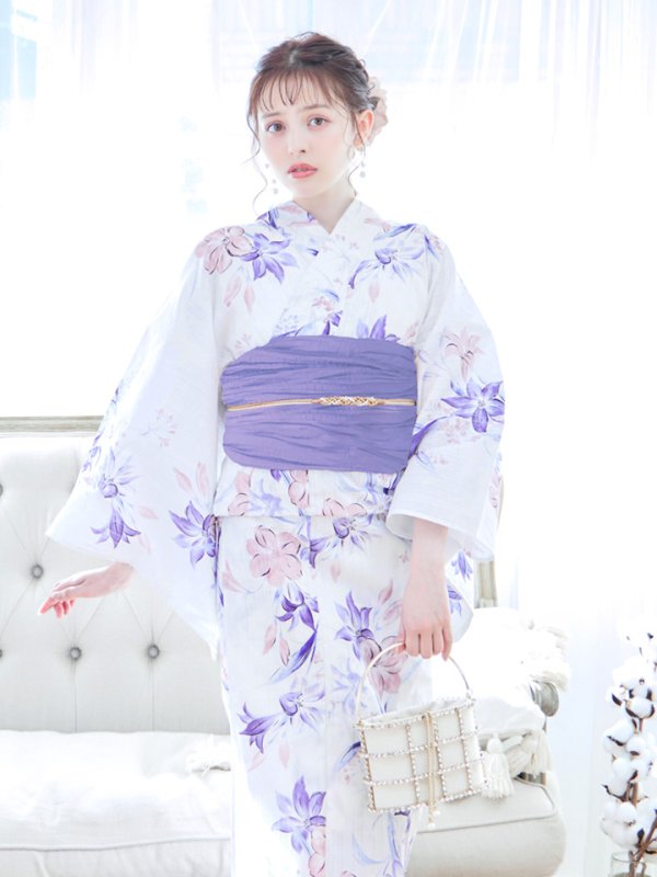 画像10: 【即日発送】パープルxピンクの百合浴衣  【浴衣３点セット 浴衣/帯/下駄】[YMT] (10)