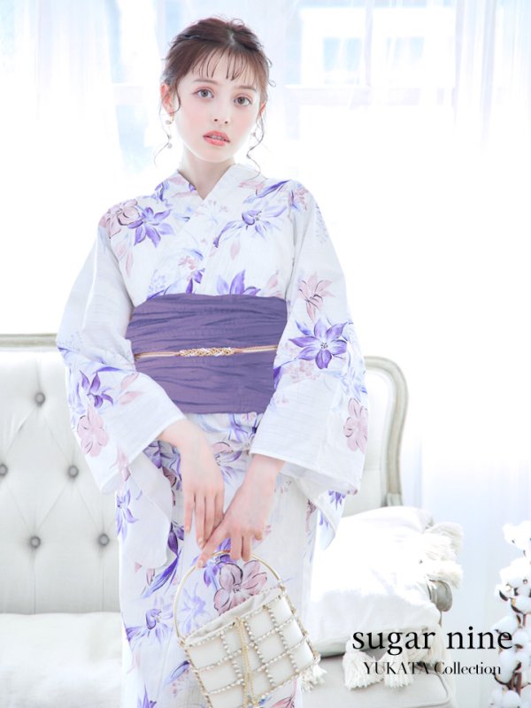 画像3: 【即日発送】パープルxピンクの百合浴衣  【浴衣３点セット 浴衣/帯/下駄】[YMT] (3)