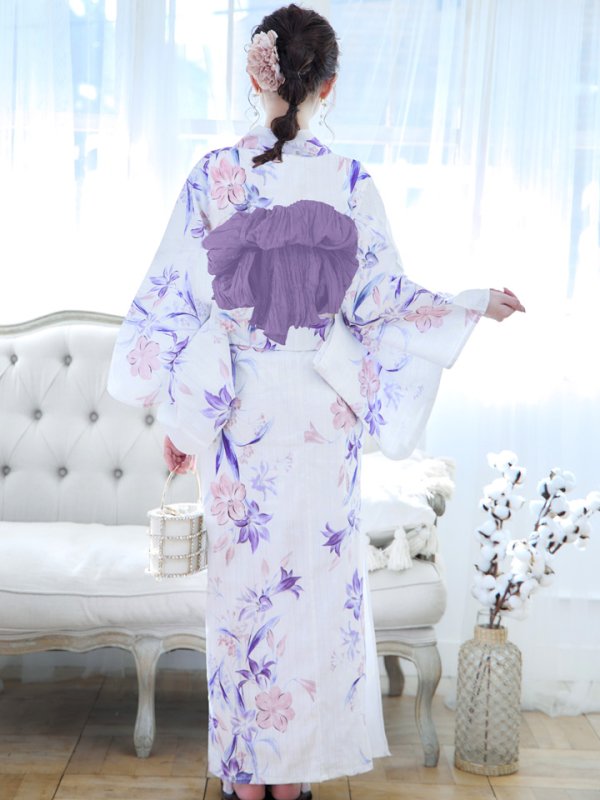 画像5: 【即日発送】パープルxピンクの百合浴衣  【浴衣３点セット 浴衣/帯/下駄】[YMT] (5)