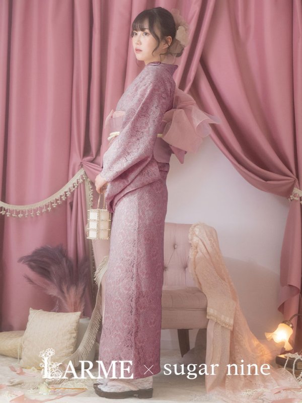 画像2: 【即日発送】ダスティピンクのレース浴衣  【浴衣３点セット 浴衣/帯/下駄】[YMT] (2)