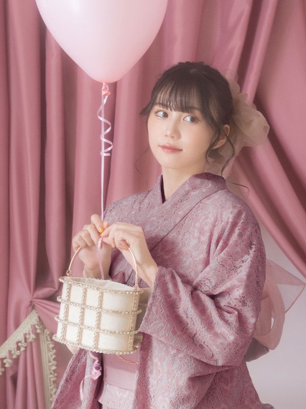 画像4: 【即日発送】ダスティピンクのレース浴衣  【浴衣３点セット 浴衣/帯/下駄】[YMT] (4)