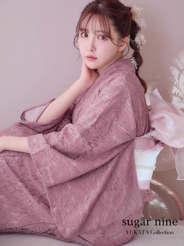 画像2: 【即日発送】ダスティピンクのレース浴衣  【浴衣３点セット 浴衣/帯/下駄】[YMT] (2)