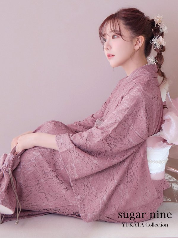 画像3: 【即日発送】ダスティピンクのレース浴衣  【浴衣３点セット 浴衣/帯/下駄】[YMT] (3)