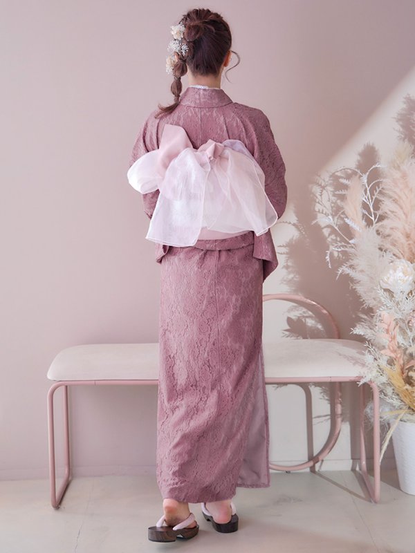 画像8: 【即日発送】ダスティピンクのレース浴衣  【浴衣３点セット 浴衣/帯/下駄】[YMT] (8)