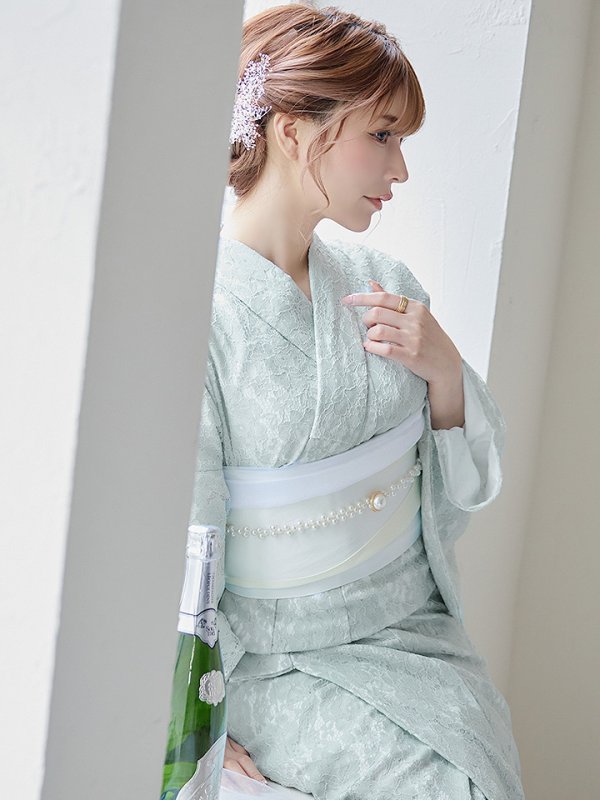 画像10: 【即日発送】ダスティーミントのレース浴衣  【浴衣３点セット 浴衣/帯/下駄】[YMT] (10)