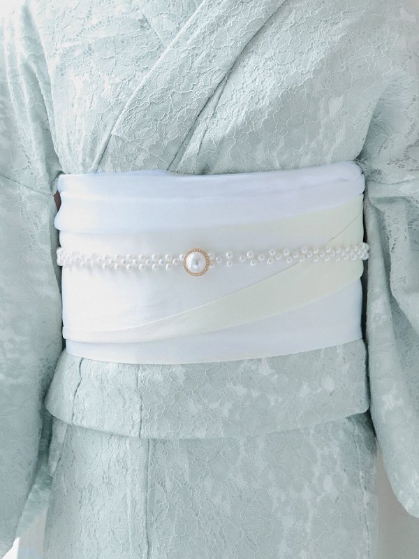 画像5: 【即日発送】ダスティーミントのレース浴衣  【浴衣３点セット 浴衣/帯/下駄】[YMT] (5)