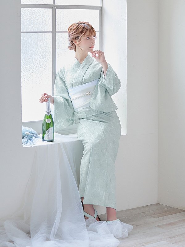 画像8: 【即日発送】ダスティーミントのレース浴衣  【浴衣３点セット 浴衣/帯/下駄】[YMT] (8)