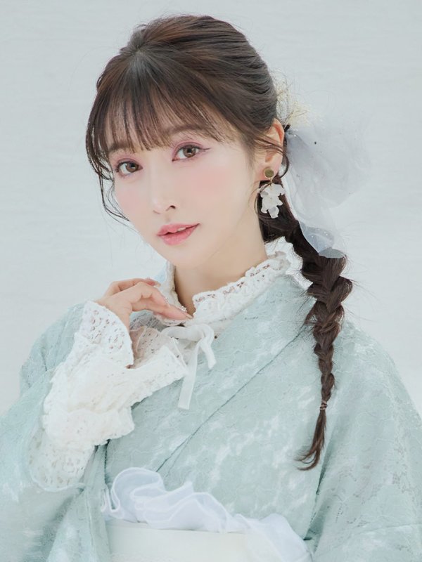 画像6: 【即日発送】ダスティーミントのレース浴衣  【浴衣３点セット 浴衣/帯/下駄】[YMT] (6)