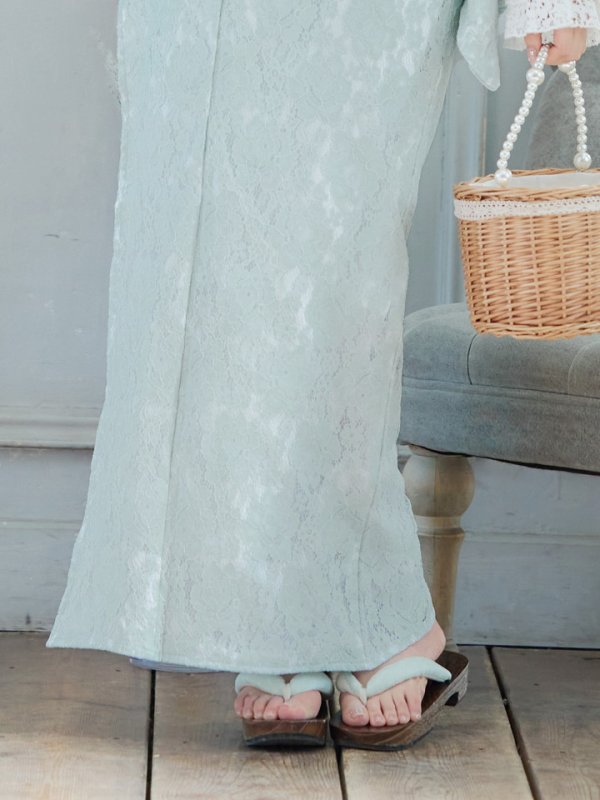 画像7: 【即日発送】ダスティーミントのレース浴衣  【浴衣３点セット 浴衣/帯/下駄】[YMT] (7)