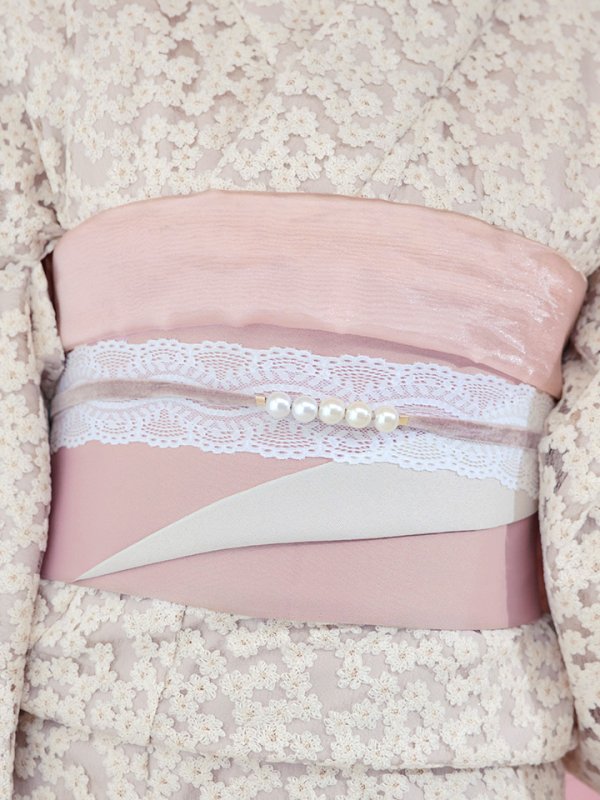 画像5: 【即日発送】くすみピンク地x小花レース浴衣  【浴衣３点セット 浴衣/帯/下駄】[YMT] (5)