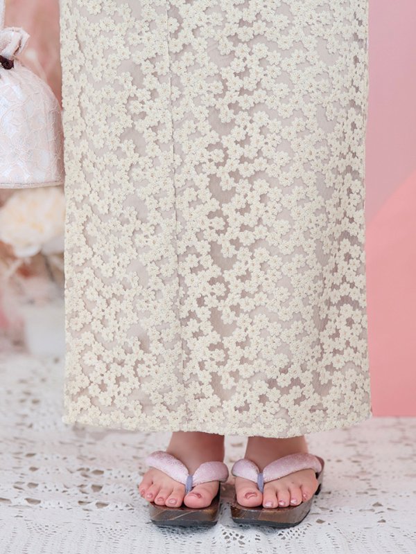 画像7: 【即日発送】くすみピンク地x小花レース浴衣  【浴衣３点セット 浴衣/帯/下駄】[YMT] (7)