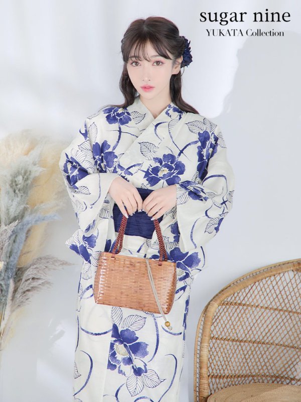 水彩風！夏椿浴衣セット 只今セール中】水彩風の夏椿が涼しげでしっとりとした浴衣3点