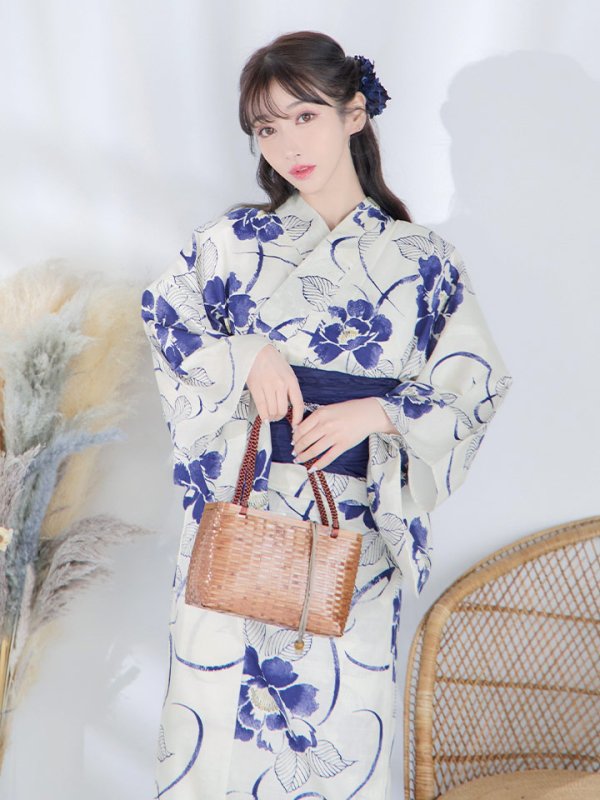 画像9: 【即日発送】水彩椿の綺麗系浴衣  【浴衣３点セット 浴衣/帯/下駄】[YMT] (9)