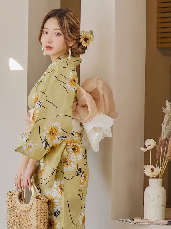 画像12: 【即日発送】くすみイエローマーガレット浴衣  【浴衣３点セット 浴衣/帯/下駄】[YMT] (12)