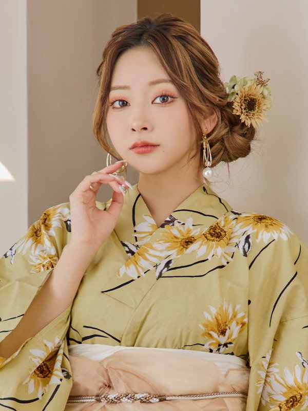 画像14: 【即日発送】くすみイエローマーガレット浴衣  【浴衣３点セット 浴衣/帯/下駄】[YMT] (14)