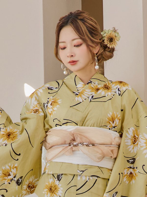 画像17: 【即日発送】くすみイエローマーガレット浴衣  【浴衣３点セット 浴衣/帯/下駄】[YMT] (17)