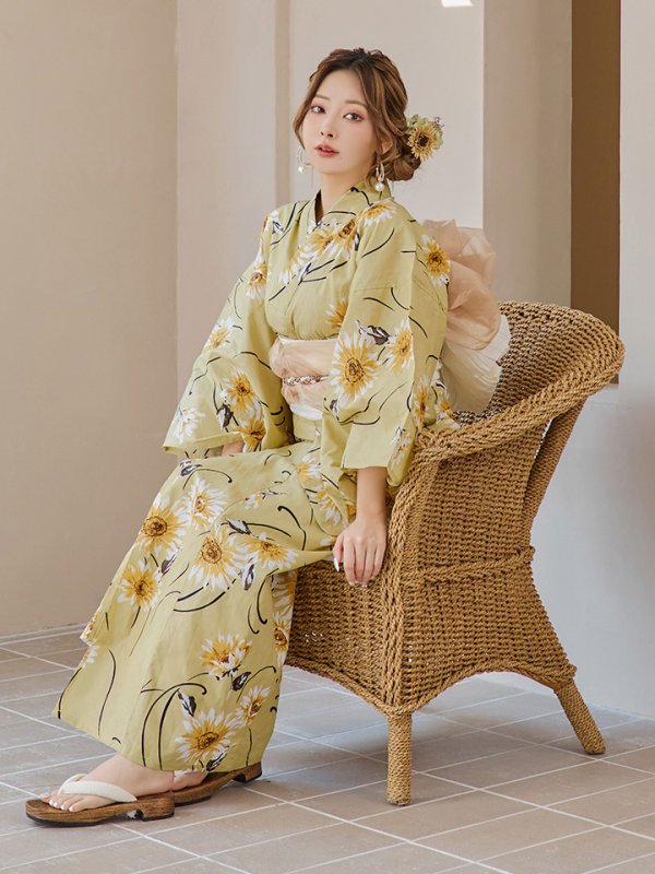 画像18: 【即日発送】くすみイエローマーガレット浴衣  【浴衣３点セット 浴衣/帯/下駄】[YMT] (18)
