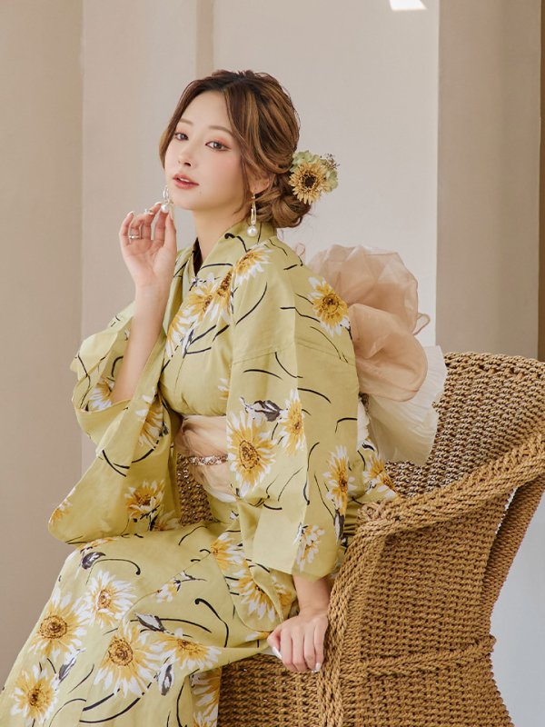 画像19: 【即日発送】くすみイエローマーガレット浴衣  【浴衣３点セット 浴衣/帯/下駄】[YMT] (19)