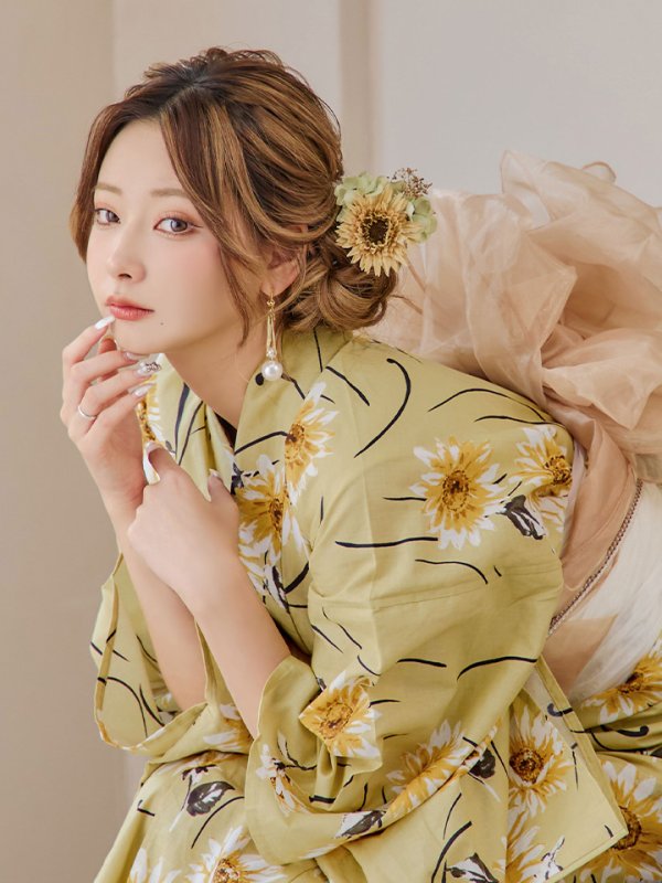 画像20: 【即日発送】くすみイエローマーガレット浴衣  【浴衣３点セット 浴衣/帯/下駄】[YMT] (20)