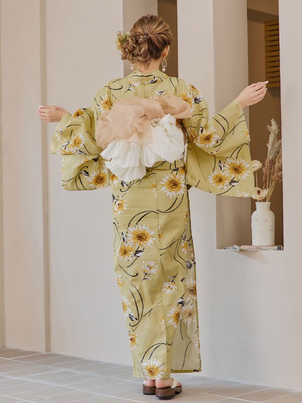 画像21: 【即日発送】くすみイエローマーガレット浴衣  【浴衣３点セット 浴衣/帯/下駄】[YMT] (21)