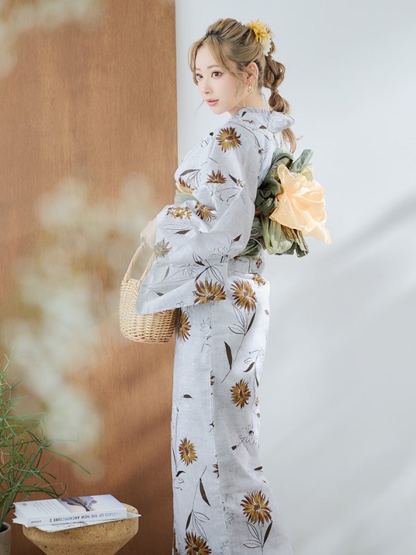 画像12: 【即日発送】グレー地×マーガレット浴衣  【浴衣３点セット 浴衣/帯/下駄】[YMT] (12)