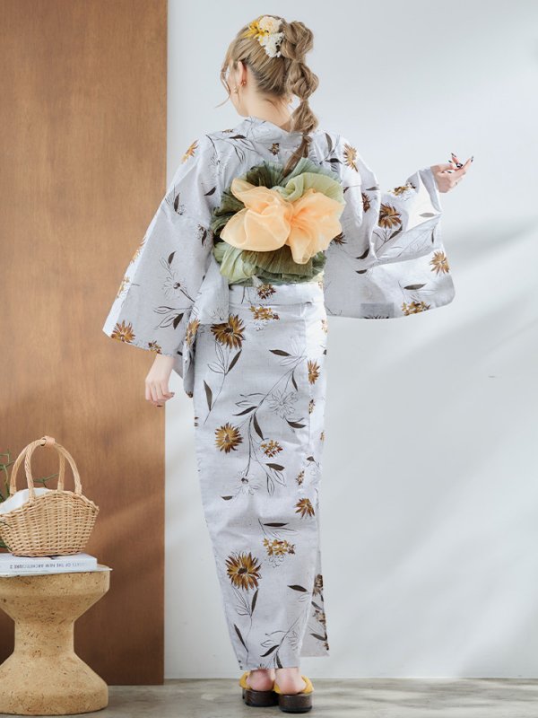 画像17: 【即日発送】グレー地×マーガレット浴衣  【浴衣３点セット 浴衣/帯/下駄】[YMT] (17)