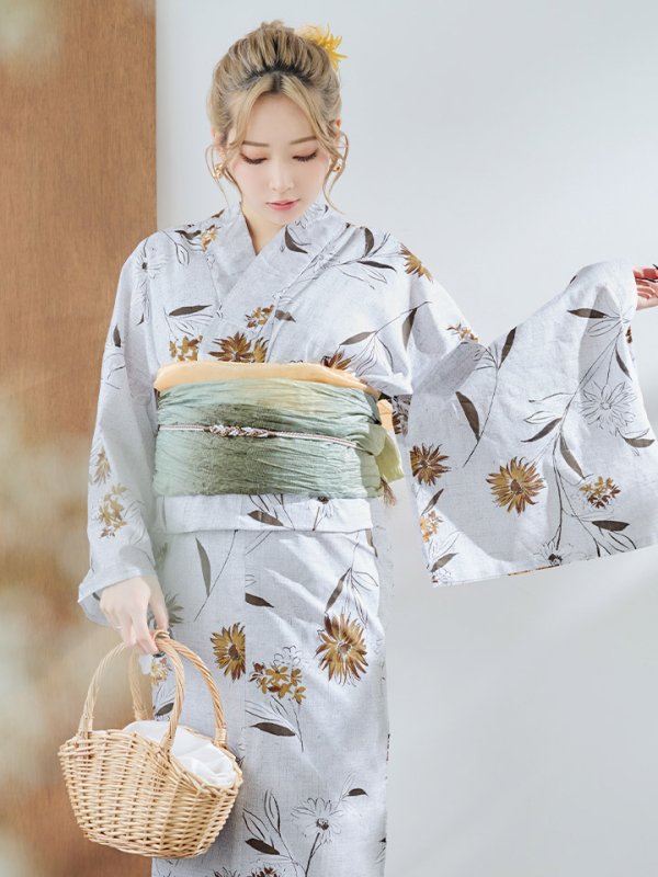 画像8: 【即日発送】グレー地×マーガレット浴衣  【浴衣３点セット 浴衣/帯/下駄】[YMT] (8)