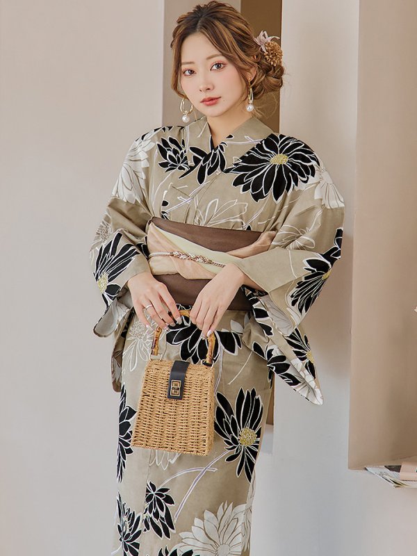 画像2: 【即日発送】レトロモダンマーガレット浴衣  【浴衣３点セット 浴衣/帯/下駄】[YMT] (2)