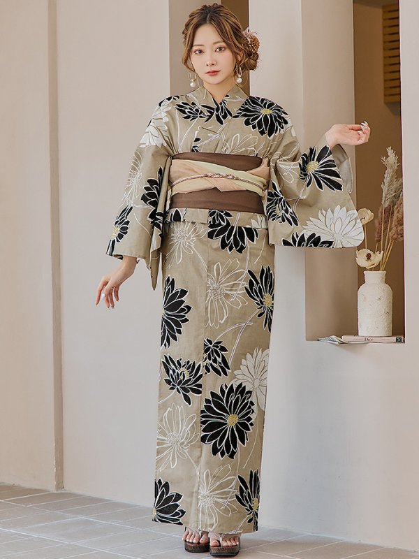 画像4: 【即日発送】レトロモダンマーガレット浴衣  【浴衣３点セット 浴衣/帯/下駄】[YMT] (4)