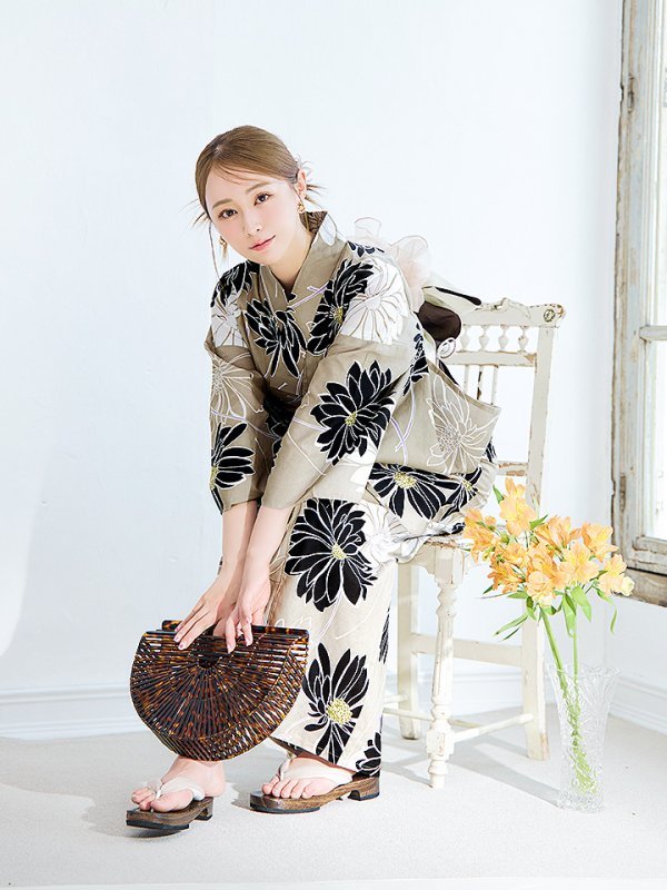 画像10: 【即日発送】レトロモダンマーガレット浴衣  【浴衣３点セット 浴衣/帯/下駄】[YMT] (10)