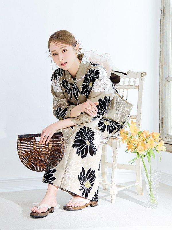 画像11: 【即日発送】レトロモダンマーガレット浴衣  【浴衣３点セット 浴衣/帯/下駄】[YMT] (11)