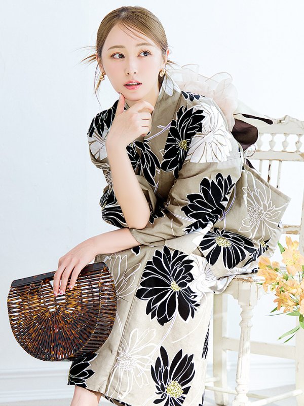 画像3: 【即日発送】レトロモダンマーガレット浴衣  【浴衣３点セット 浴衣/帯/下駄】[YMT] (3)
