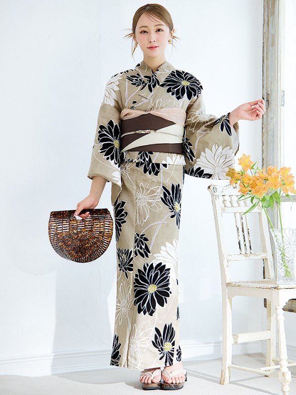 画像4: 【即日発送】レトロモダンマーガレット浴衣  【浴衣３点セット 浴衣/帯/下駄】[YMT] (4)