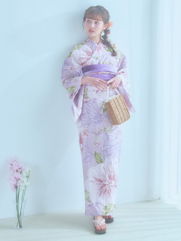 画像1: 【即日発送】ニュアンス朝顔ピンク浴衣 OBI-g-500-kj-3-PL / HIMO-900-yn-8-P / HEKO-800-sb-5-W / YA-943-kj-PL / YA-982-kn-P / GETA-01-kj-7-P [YMT] (1)