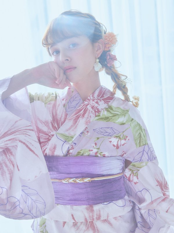 画像2: 【即日発送】ニュアンス朝顔ピンク浴衣  【浴衣３点セット 浴衣/帯/下駄】[YMT] (2)