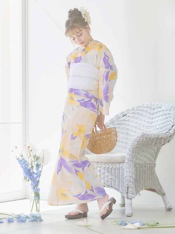 画像4: 【即日発送】鮮やか×大柄フラワー浴衣  【浴衣３点セット 浴衣/帯/下駄】[YMT] (4)