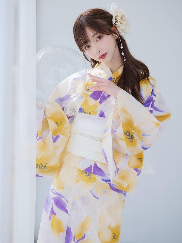 画像2: 【即日発送】鮮やか×大柄フラワー浴衣  【浴衣３点セット 浴衣/帯/下駄】[YMT] (2)