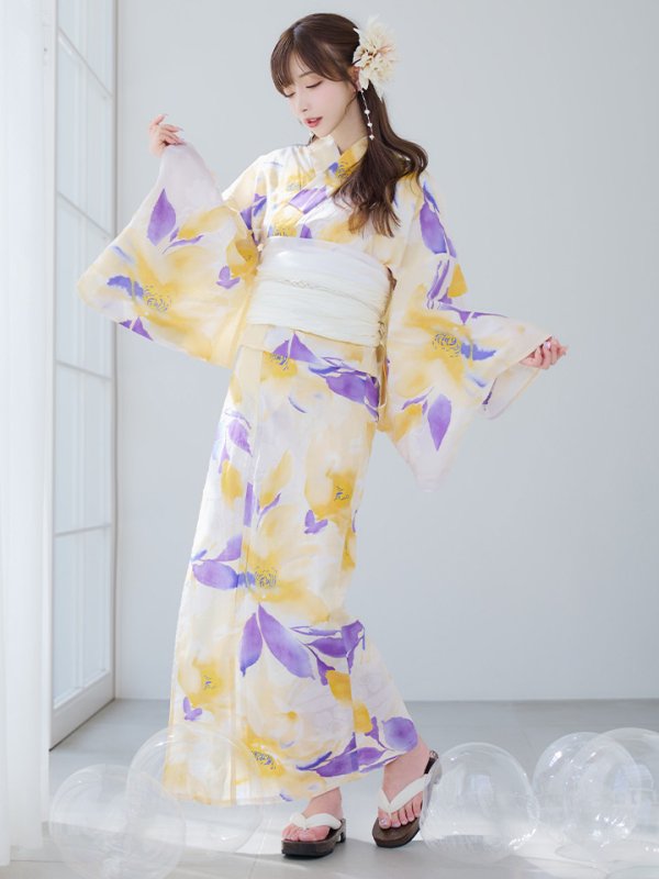 画像4: 【即日発送】鮮やか×大柄フラワー浴衣  【浴衣３点セット 浴衣/帯/下駄】[YMT] (4)