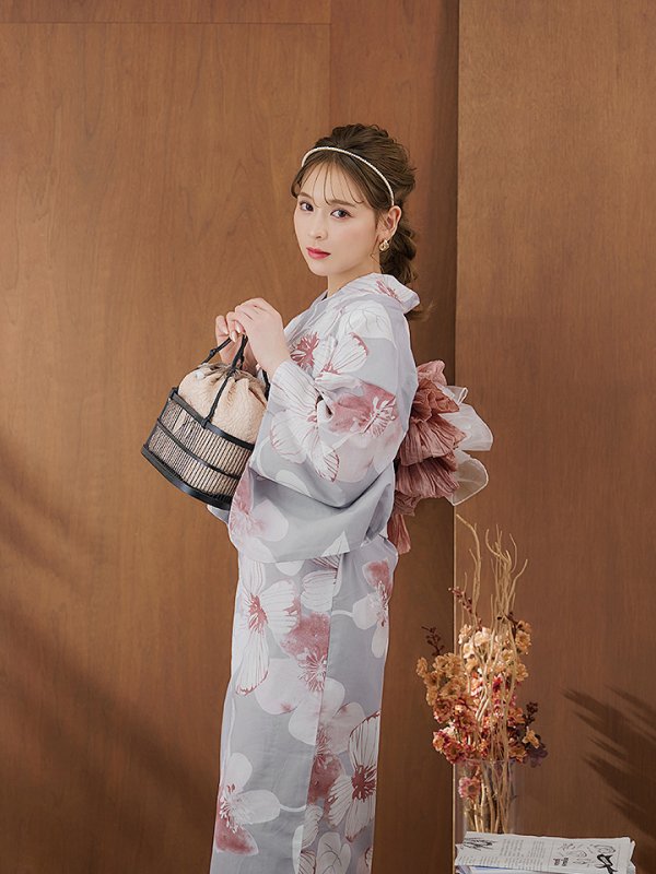 画像14: 【即日発送】シック大人フラワー浴衣  【浴衣３点セット 浴衣/帯/下駄】[YMT] (14)