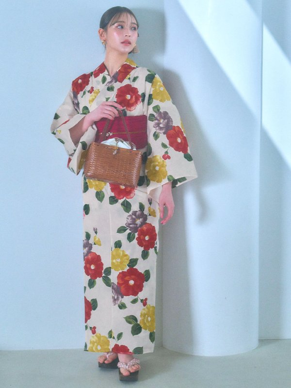 画像14: 【即日発送】モダン椿浴衣  【浴衣３点セット 浴衣/帯/下駄】[YMT] (14)
