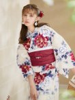 画像14: 【即日発送】ホワイト×レッド牡丹浴衣  【浴衣３点セット 浴衣/帯/下駄】OBI-siwa-202-ok-10-R / HIMO-902-kj-5-RosePK / HEKO-800-sb-5-W / YA-72-kn-R / GETA-02-ok-7-R[YMT] (14)