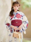 画像2: 【即日発送】ホワイト×レッド牡丹浴衣  【浴衣３点セット 浴衣/帯/下駄】OBI-siwa-202-ok-10-R / HIMO-902-kj-5-RosePK / HEKO-800-sb-5-W / YA-72-kn-R / GETA-02-ok-7-R[YMT] (2)