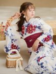 画像20: 【即日発送】ホワイト×レッド牡丹浴衣  【浴衣３点セット 浴衣/帯/下駄】OBI-siwa-202-ok-10-R / HIMO-902-kj-5-RosePK / HEKO-800-sb-5-W / YA-72-kn-R / GETA-02-ok-7-R[YMT] (20)