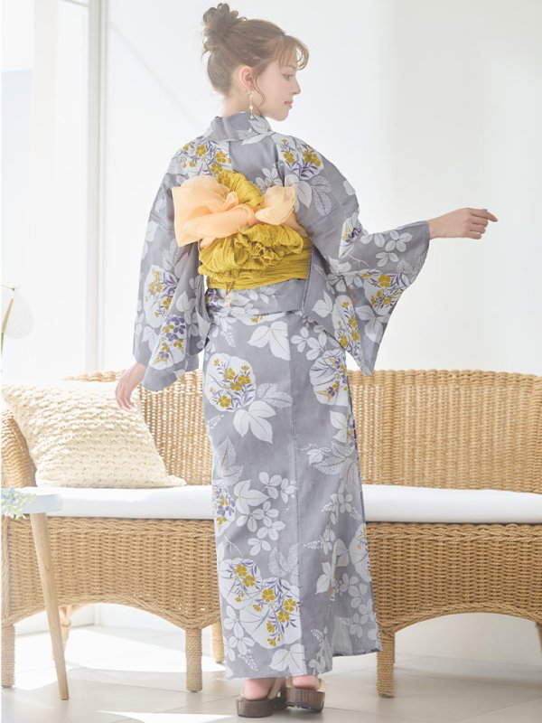 画像12: 【即日発送】グレー×フラワー浴衣  【浴衣３点セット 浴衣/帯/下駄】[YMT] (12)