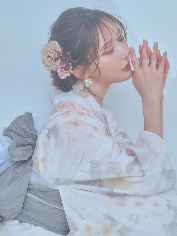 画像13: 【浴衣セール！】【即日発送】ホワイトベージュ紫陽花浴衣  【浴衣３点セット 浴衣/帯/下駄】[YMT] (13)