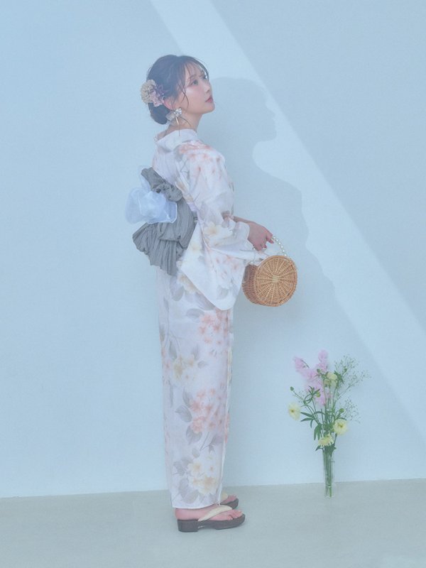 画像14: 【浴衣セール！】【即日発送】ホワイトベージュ紫陽花浴衣  【浴衣３点セット 浴衣/帯/下駄】[YMT] (14)