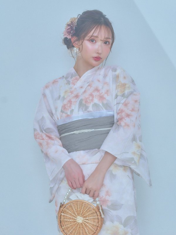 画像8: 【浴衣セール！】【即日発送】ホワイトベージュ紫陽花浴衣  【浴衣３点セット 浴衣/帯/下駄】[YMT] (8)