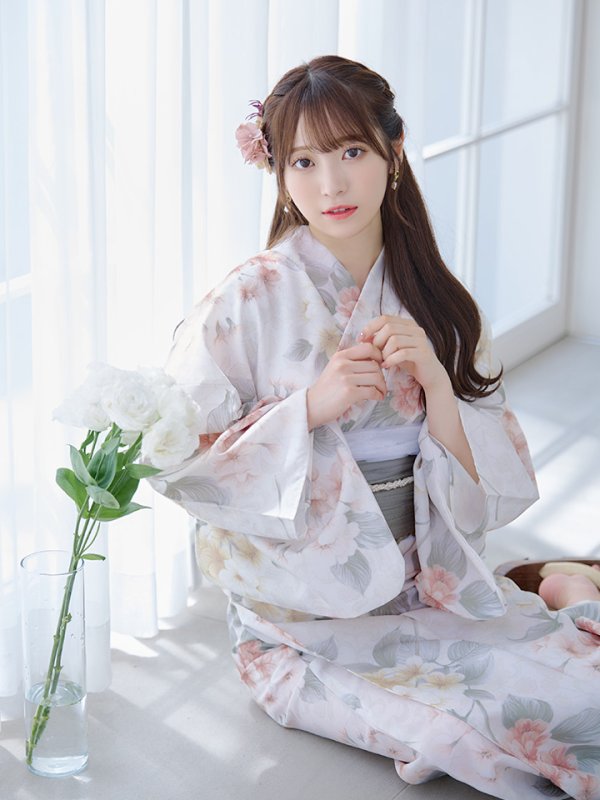 画像14: 【浴衣セール！】【即日発送】ホワイトベージュ紫陽花浴衣  【浴衣３点セット 浴衣/帯/下駄】[YMT] (14)